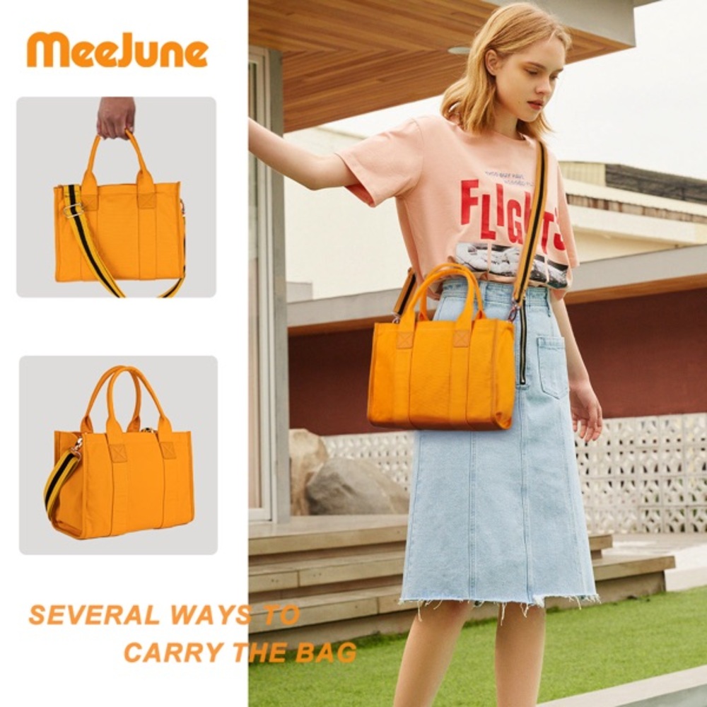 Women’s canvas handbag Stylish Orange Tote Bag - Picture 2 of 5
